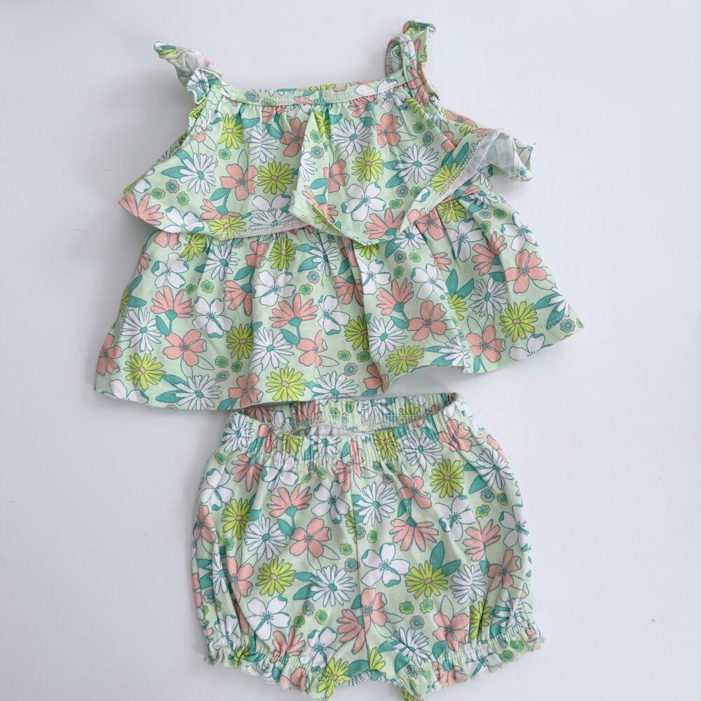 Carter's Just One You 2-piece tiered tank top and bloomer set green floral print